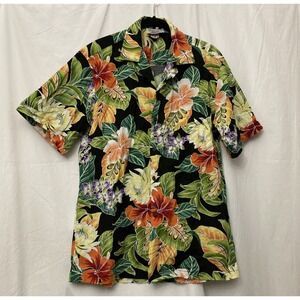 Pacific Legend Apparel Black Multicolor Floral Short Sleeve Button Up - SZ M